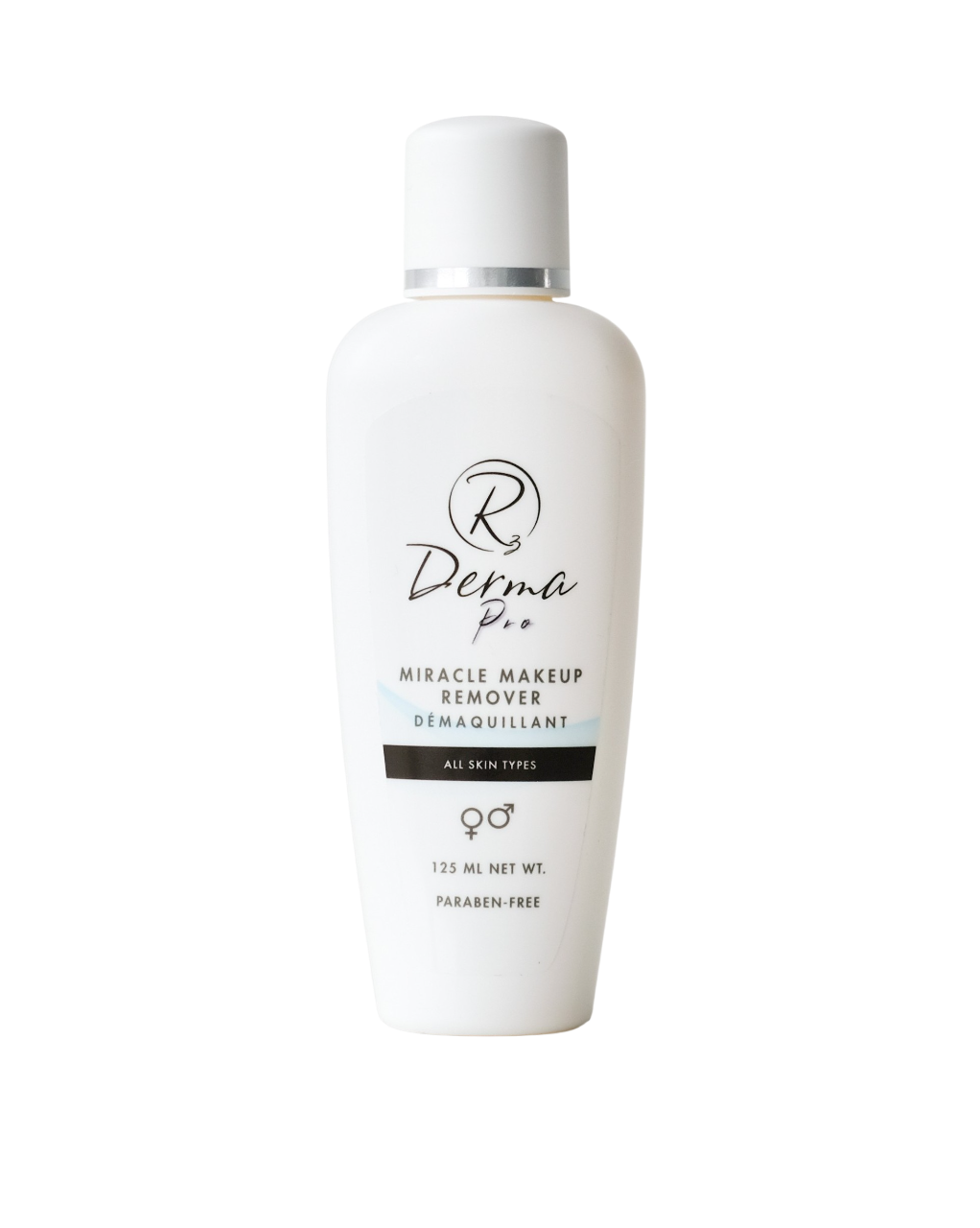 White bottle of R3 Derma Pro Miracle Makeup Remover